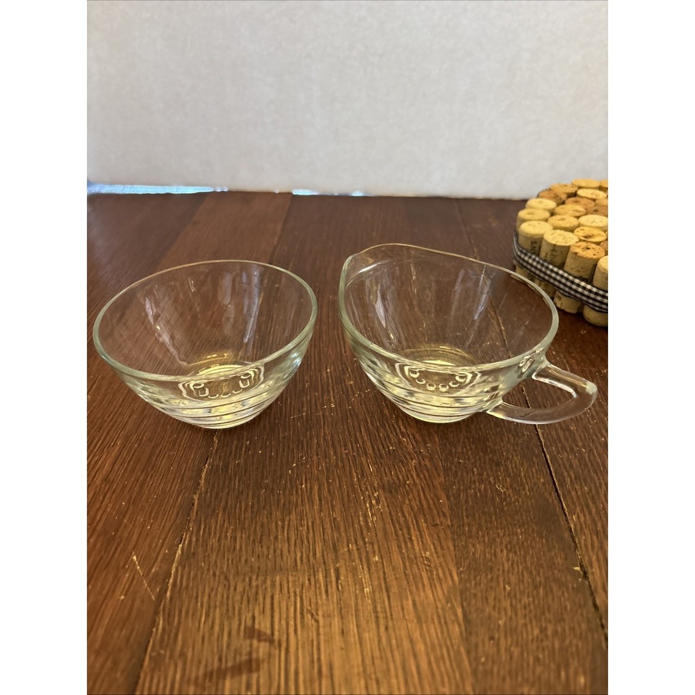 Hazel Atlas Glass HOBNAIL Clear Sugar & Creamer‎ Mid-Century Glassware